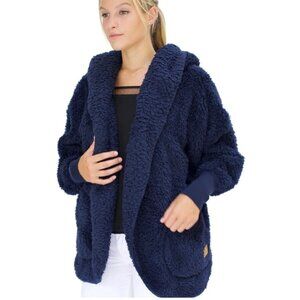 Nordic Beach Body Wrap Womens OS Midnight Navy Fleece Hooded Cardigan Cozy Warm